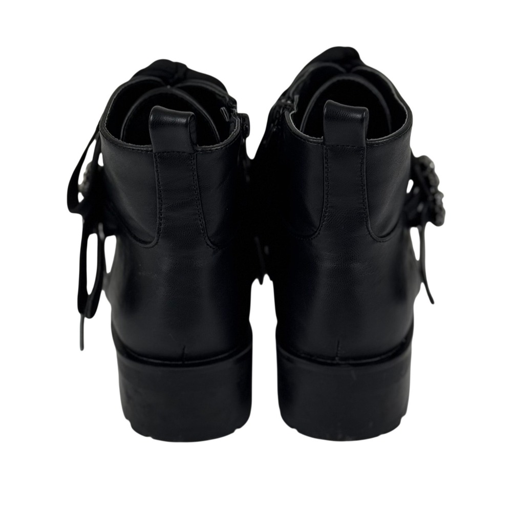 Black Moto Combat Boots Rhinestone Buckle Lug Sole Punk Biker Edgy Glam Size 8 - Picture 4 of 11